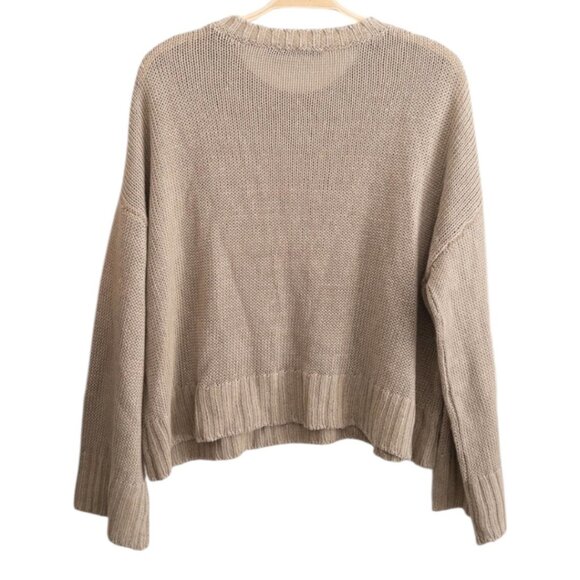 Jenni Kayne Cropped Linen Crew Neck Sweater Womens Sz L Quiet Luxury Minimalist - Picture 6 of 6